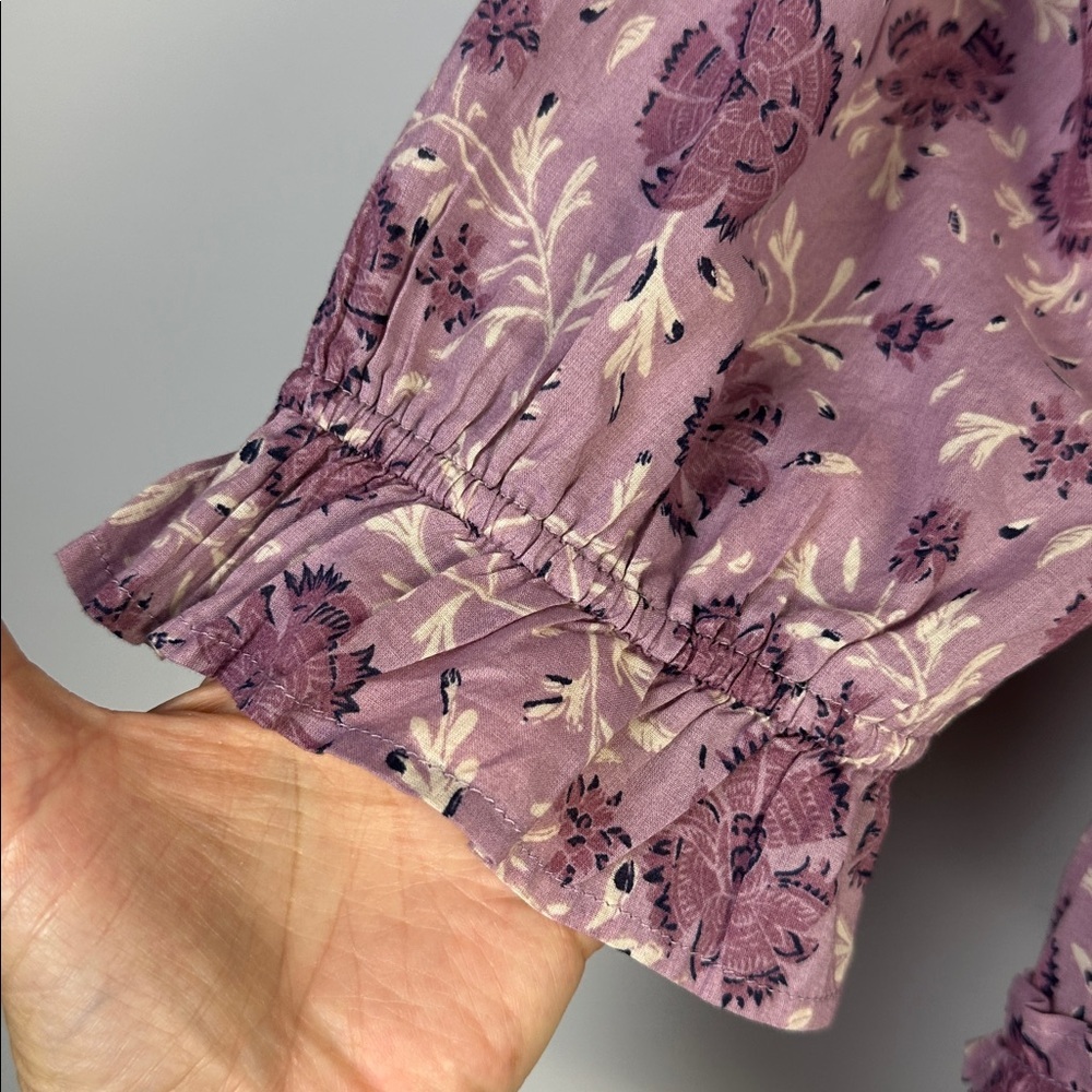 NEW American Eagle Smocked Peplum Purple Floral Ruffle Top Square Neck Large NWT - Picture 8 of 16